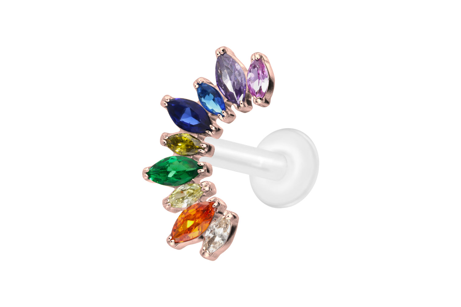PTFE Labret Piercing mit Innengewinde + Titan-Aufsatz BUNTER KRISTALLBOGEN